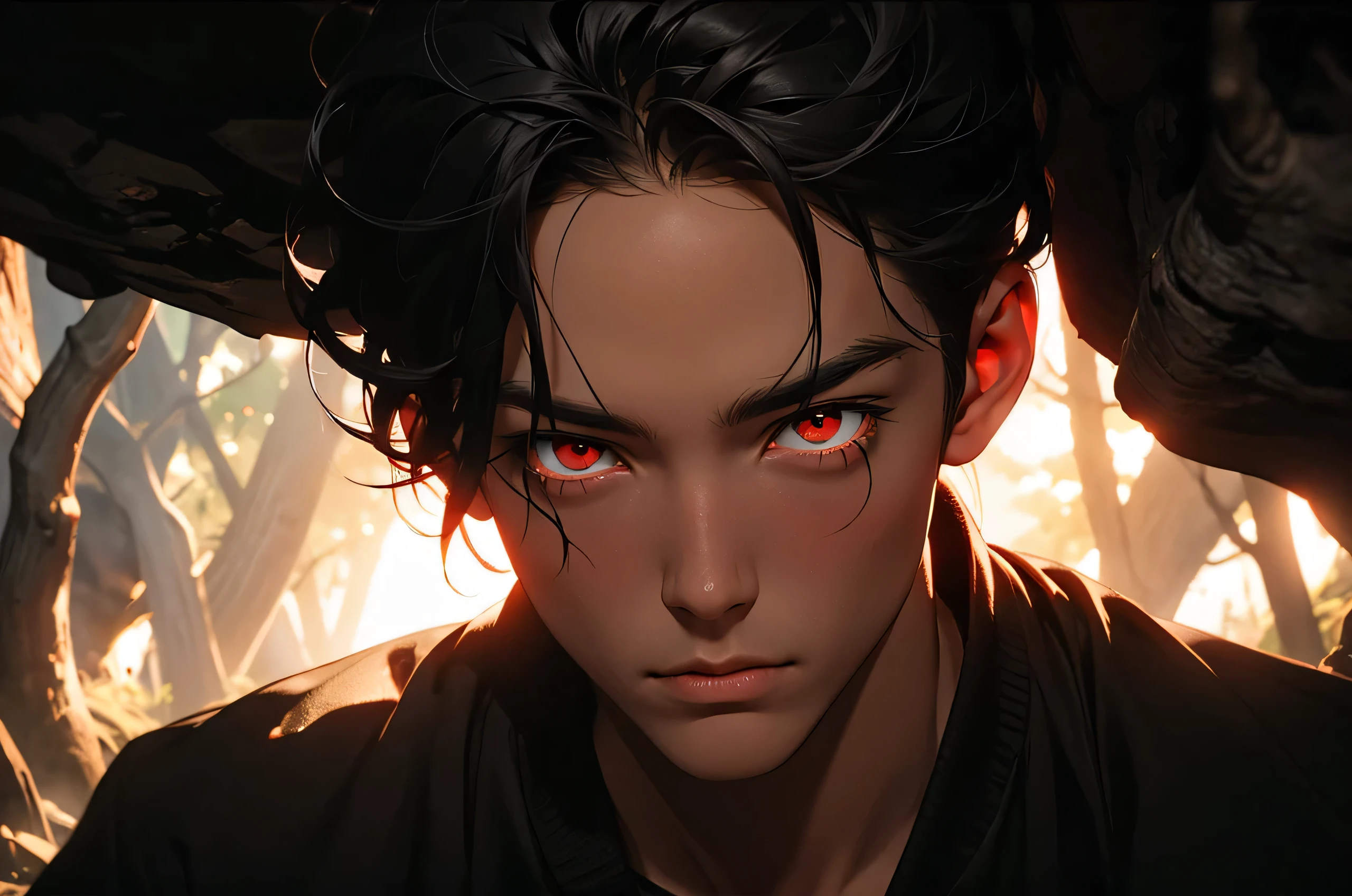 red eyed man hiding in dark cave from sunlight,8k,max detail,