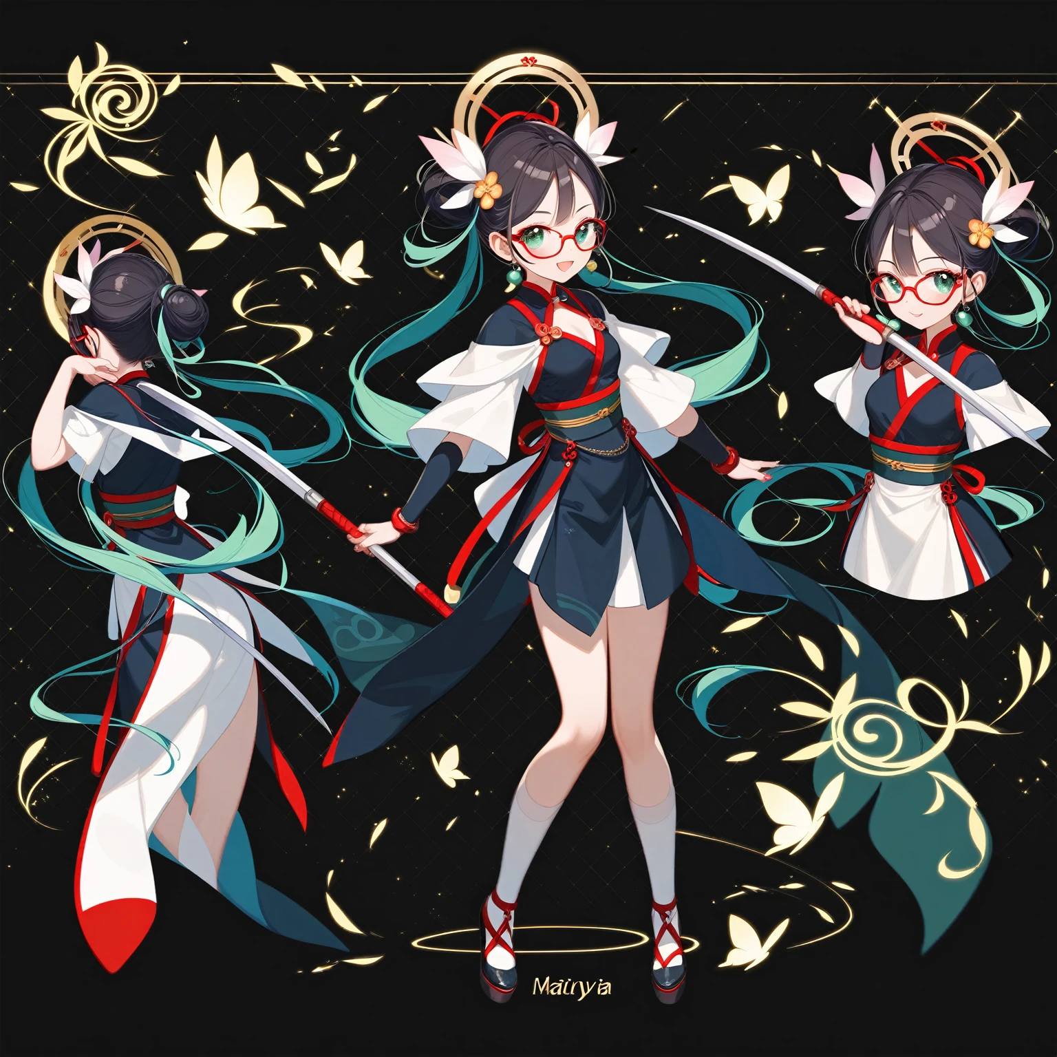 Highest quality, Ultra-detailed CG Unity 8k Wallpaper, Beautiful details、Droopy eyeysterious、Glasses、Small breasts、Listless、whole body画、Front view、Character Sheet、Mr.々A pose、whole body、Game setting materials、Character portrait、Standing posture、Matcha green