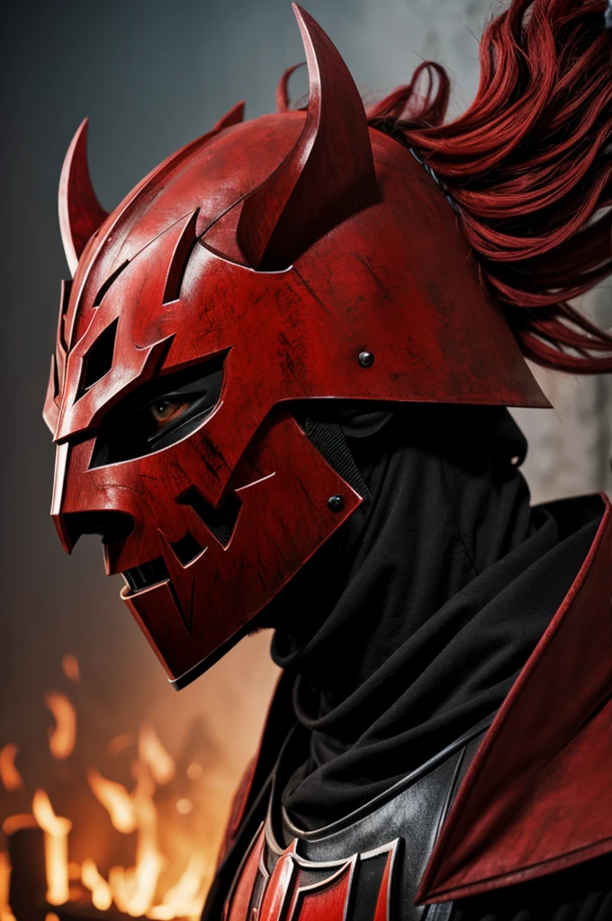 A knight with a red demon mask
