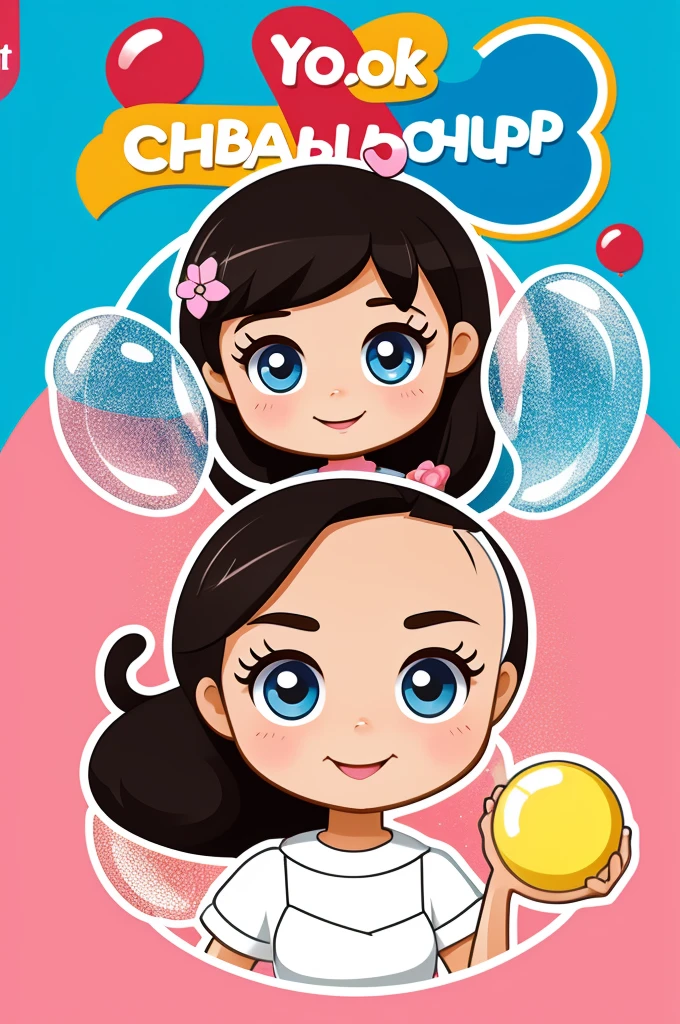 Create a logo for the Chamuk Bubble Shop that has a cute cartoon girl in it and the logo has a name. cin is included