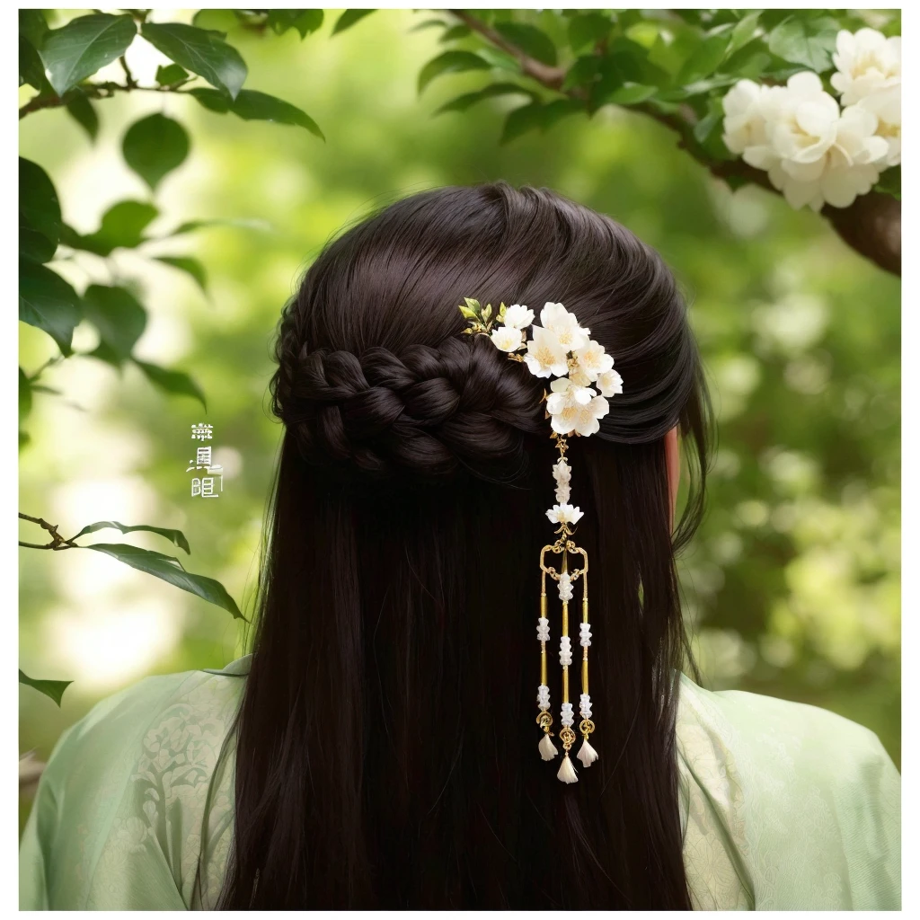 顺滑乌黑的hair, Chinese发型,Chinese盘发 长而优雅， Chinese, , hair jewellery, Inspired by Huang Ji, hair, sha xi, Side view intricate details, Inspired by Dai Xi, Wang Chen, Inspired by Zhang Yin, hair上不要有发簪发饰，4K，8k，Ultra HD