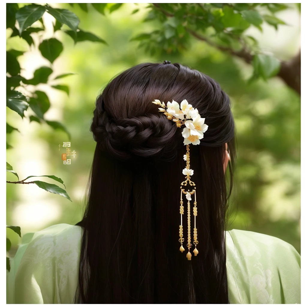 顺滑乌黑的hair, Chinese发型,Chinese盘发 长而优雅， Chinese, , hair jewellery, Inspired by Huang Ji, hair, sha xi, Side view intricate details, Inspired by Dai Xi, Wang Chen, Inspired by Zhang Yin, hair上不要有发簪发饰，4K，8k，Ultra HD