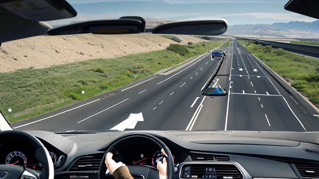 Generate an illustration of GPS, showing a car driving on a road using GPS navigation, accurately pinpointing its current location. The overall style should be simple and refined, emphasizing the precision and innovation of positioning technology. The design should include digital grids and high-tech icons to showcase the innovation and accuracy of navigation
