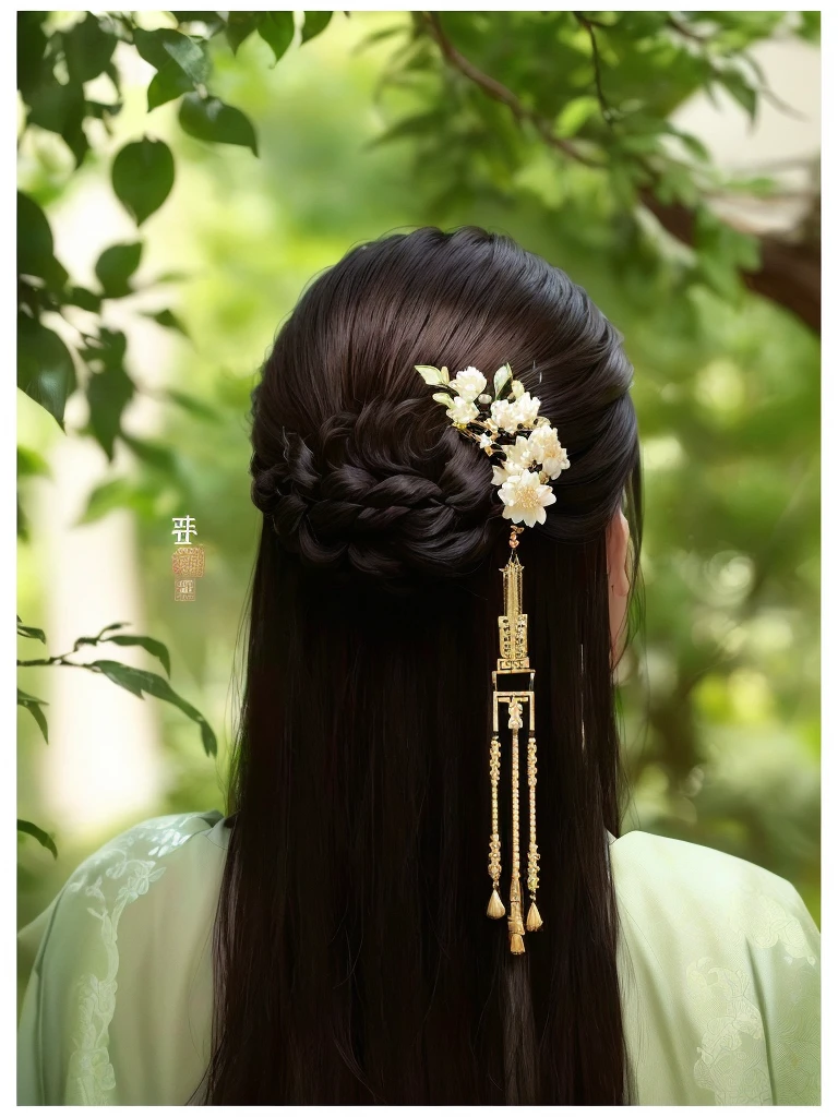 顺滑乌黑的hair, Chinese发型,Chinese盘发 长而优雅, Chinese, , hair jewellery, Inspired by Huang Ji, hair, sha xi, Side view intricate details, Inspired by Dai Xi, Wang Chen, Inspired by Zhang Yin, hair上不要有发簪发饰,4K,8k,Ultra HD