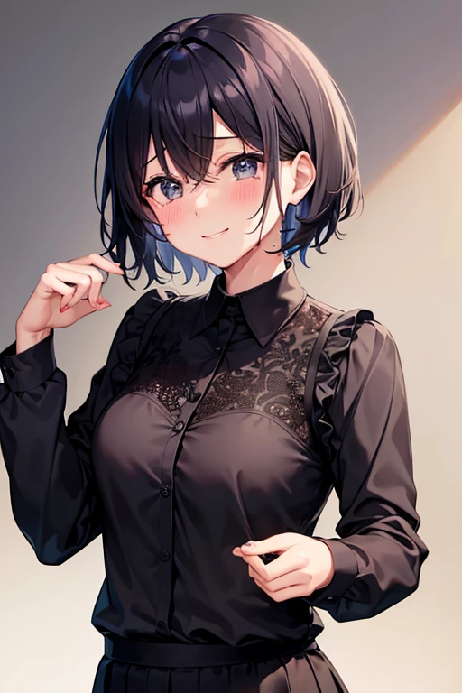 1girl, short hair, tearsを浮かべて笑う, tears, tears, smile, upper body