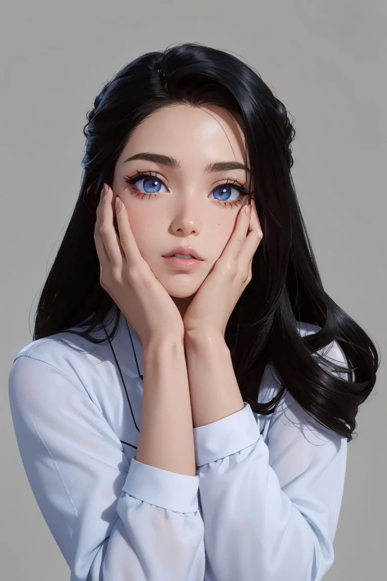 beautiful girl, blue ash eye, black hair,