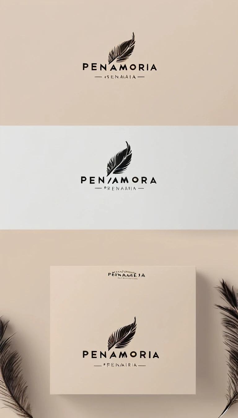 A minimal, modern, simple, cinematic logo design for the brand “Penamemoria". Create a modern, minimalistic, high-quality, logo of a memory feather. The logo must be convey a sense of dreams, stories, memories, music and imagination.