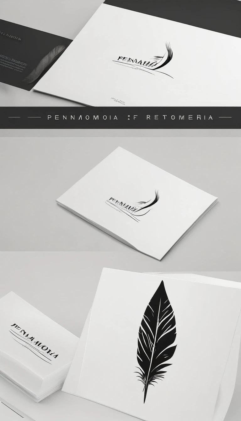 A minimal, modern, simple, cinematic logo design for the brand “Penamemoria". Create a modern, minimalistic, high-quality, logo of a memory feather. The logo must be convey a sense of dreams, stories, memories, music and imagination.