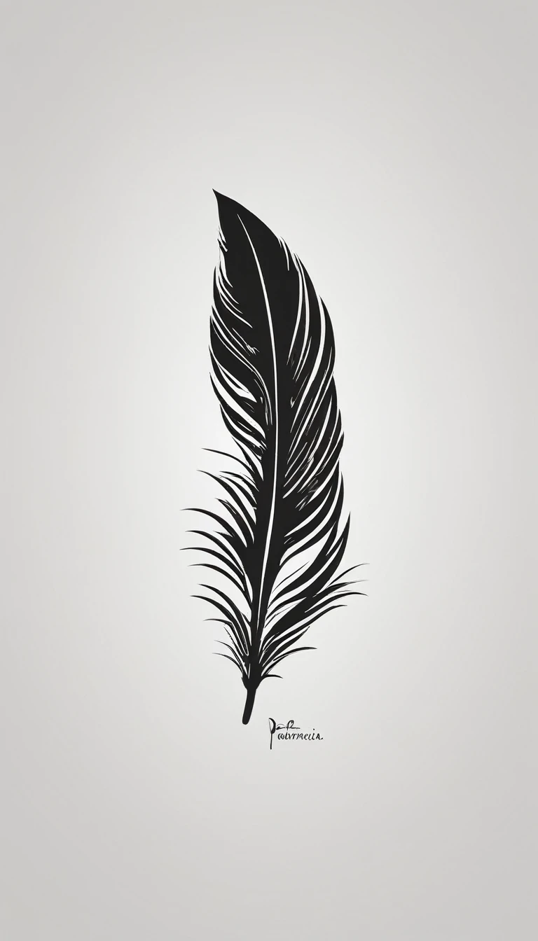  A minimal, modern, simple, cinematic logo design for the brand “Penamemoria". Create a modern, minimalistic, high-quality, logo of a feather that convey a sense of memories and dreams