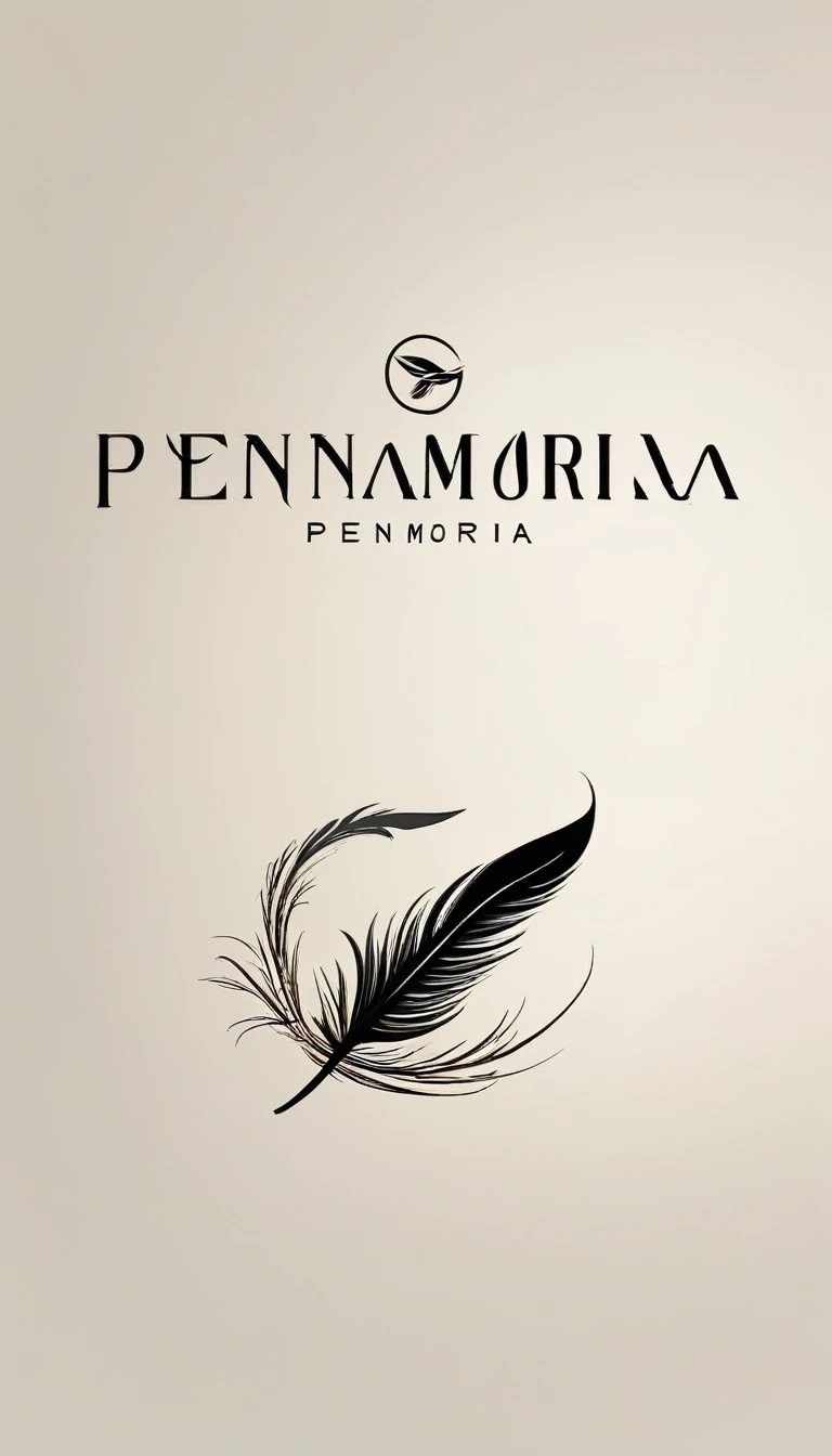 A minimal, modern, simple, cinematic logo design for the brand “Penamemoria". Create a modern, minimalistic, high-quality, logo of a feather that convey a sense of memories and dreams