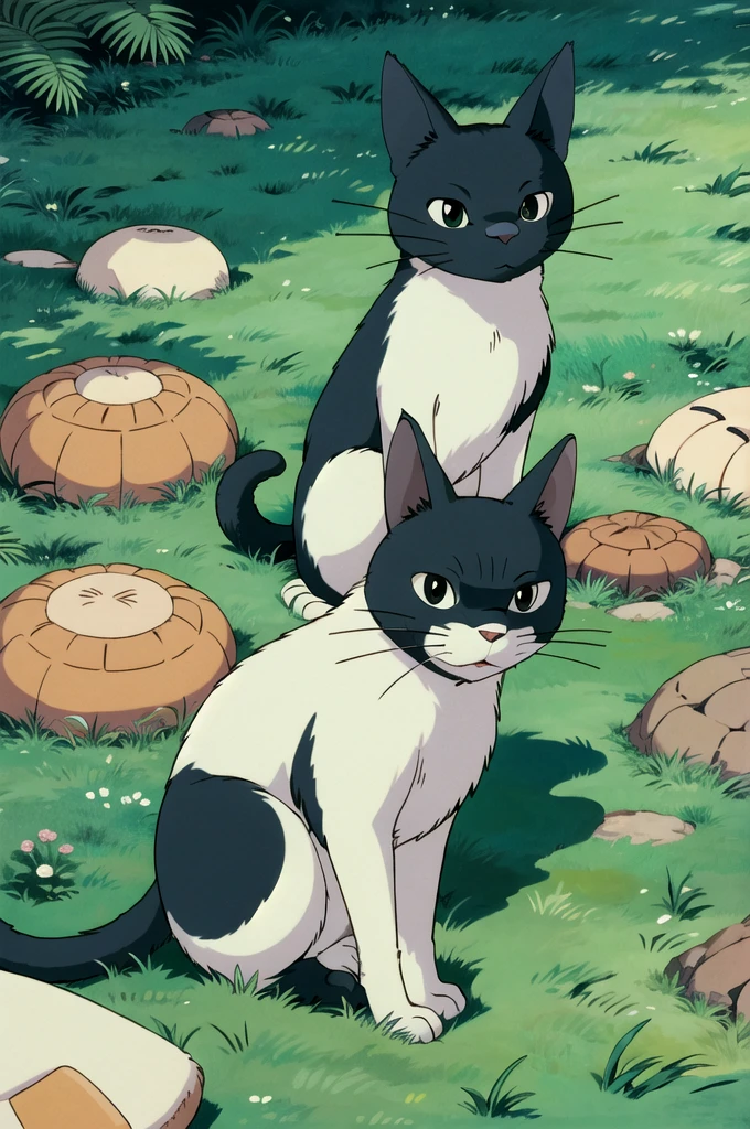 (((ghibli style))),animal，A cat sitting on the grass