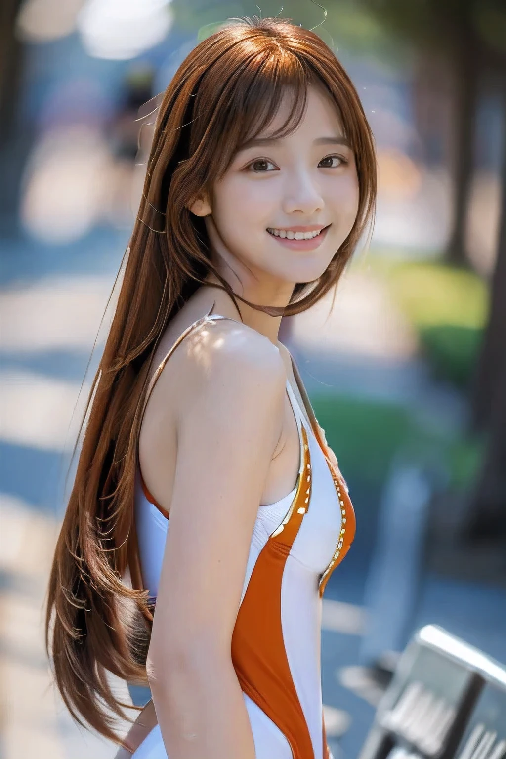 (Midsummer Sea:1.5)、(A kind smile:1.5)、(18-year-old female:1.5)、(The best quality at its best:1.4), (Super detailed), (Very detailed CG unified 16k), Beautiful woman with perfect figure: 1.4, Sharp focus: 1.2, Very detailed, High-quality RAW color photos, Professional photography, Great face and eyes, cosmetics, (Amazingly beautiful girl), ((Cute Swimsuit:1.5)), Realistic movie faces, Bust-up zoom shot, Realistic, ((Realistic natural orange red hairstyle)), ( Semi-long hair:1.5), (Shiny straight hair:1.5)、Very beautiful face, Perfect model beauty, Mouth swelling, Highly detailed face and skin texture, Fine grain, double eyelid, Medium chest, (masterpiece), Highest quality, High resolution, Very detailed, Blurred Background, Depth of written boundary, Cinema Lighting, Great legs, , Clear, well-maintained skin,