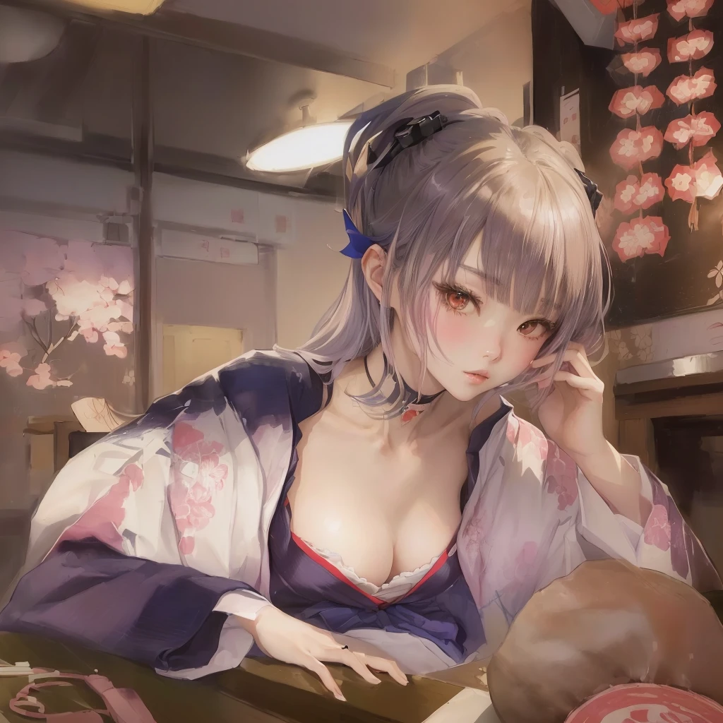 Anime girl in kimono、sitting in a restaurant holding a plate of food, Gwaiz, Gwaiz on ピクシブ artstation, Gwaiz on artstation ピクシブ, by Shimo, Zerochan Art, artwork in the style of Gwaiz, everyone, digital art on pixiv, In a dress, ピクシブshe is a japanese woman she is . she is very skinny. Her shoulders are very narrow. she is naked. her breasts are small. She is 170 cm tall. She weighs 35kg. She has a transparent pink cunt exposed. She draws the female genitalia clearly.Her outline is thin and she doesn't use black, A sweet look in love. Her cheeks are dyed red. Japanese painting. pale watercolor. Do not draw outlines.The uterus and vagina are visible through the skin. The skin is transparent and the organs are visible.Very thin, small breasts, thin legs Pink straight hair, brown eyes, A short skirt with a checkered pattern, a tie of the same color as the skirt, and a navy blue blazer.Female genitalia exposed. with an anarchic color scheme.A Japanese high school girl is coming home from school and changing her clothes, exposing her skin.She is wearing a navy blazer, a plaid/checkered skirt, black knee-high socks, and has long pink hair, wearing glasses.The genitals are exposed and conspicuous.I'm changing clothes in my room and I'm naked. She doesn't even wear underwear.Do not draw outlines. A pale watercolor painting. Color saturation is low.