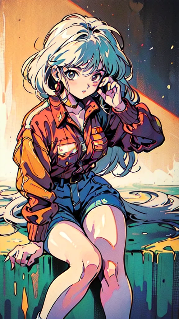 (80's, Retro, Poster:1.5), (masterpiece, 最high quality), (anime, figure), (pastel colour:1.4), Best Photo Poses, Dynamic Angle, high quality, High resolution, Attention to detail, Haruka is short, Glossy blonde, Sharp brown eyes behind glasses, calm attitude. She is often seen looking immaculate in her .。, Humble, above knees picture 80’s anime vintage style, Brown background