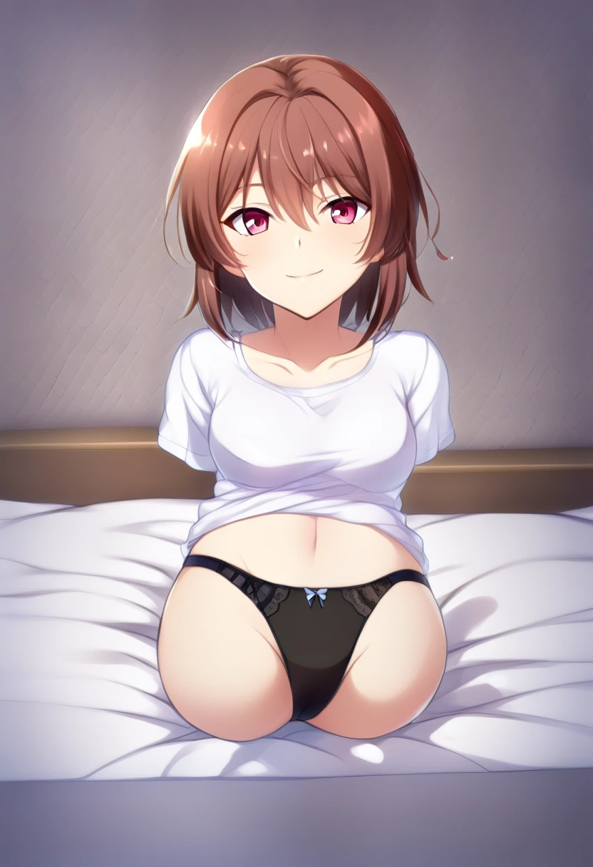 uncensored,(((quadruple amputee))),(((human-onahole:1.5))), (((legsless, armsless:1.7))),(best quality, masterpiece1.2), 1girl, blush, woman, sexy, detailed, extreme detail, 4k,huge breasts BREAK anime style, source anime,sitting on bed, bedroom,white t shirt, black panties,uzaki hana,smile,side view,high angle,relaxed,