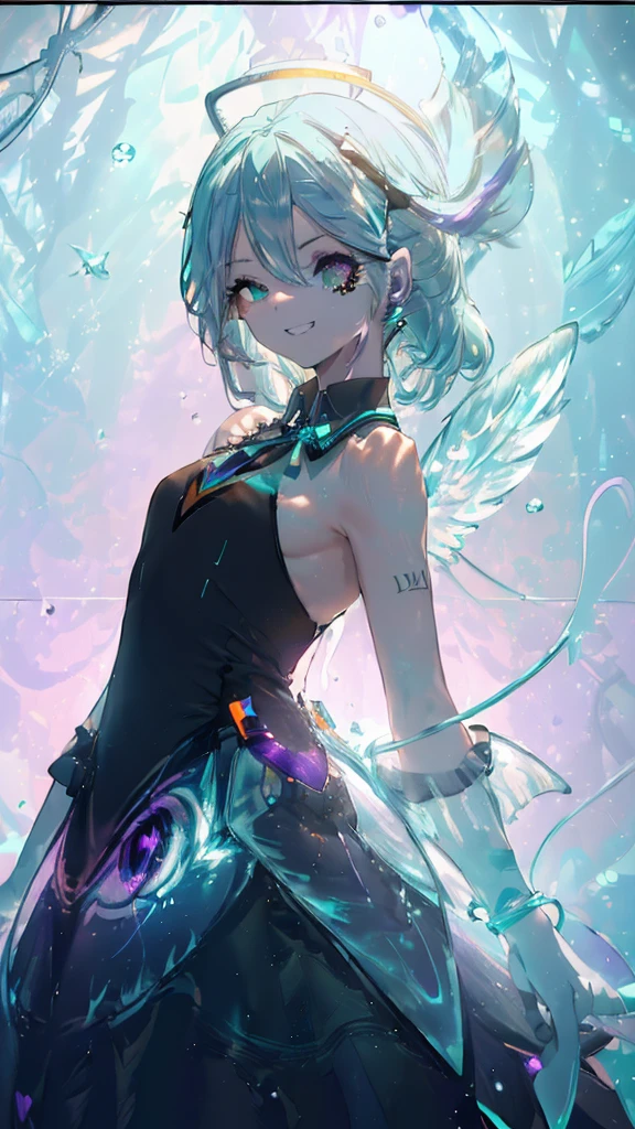 (Highest Quality),(Masterpiece),(Super Precision),((Detailed Eye Detail:2.0)),(Lens Flare:1.0),(Movie Poster:1.5),(Tarot Card Frame:1.0)),(Centered Portrait,(Close-Up:1.0),(Negative Space:1.6));(Centered Portrait.
(floating multicolored {wind|water magic|ink|crystal|ice|fire|flame|lightning|spider web|rock|sand|particles|glitter|blood}:1.0),(many multicolored {soap bubbles|clouds|spines|sharp projections|vines|flow|spiral|wings|wings|tattoo|cube|octahedron}:1.0),(floating {red|green|blue| aqua|purple|yellow|black|white|gray|pink|orange|lime} {ribbon|feather|particle|blade|water drop|snowflake|soft sphere}:1.0), ({magic|wings}:1.0), ({ray tracing,glow|sunshine,rays of light through trees, caustics|night,black theme|mysterious,spooky|easy,pastel}:1.2), ({colorful|rainbow colors|multicolor}:1.0),(beautifully detailed glow:1.0);(beautifully detailed
(alone),({leans forward|leans back|leans sideways|}:1.2),{expression:(smile:1.0)|(grin:1.7)|},({small|small|lips,eyelashes}:1.0),{(open mouth:1.0)|(closed mouth:1.0)|},({eyelashes|eyeshadow |||}),{one eye closed},({red|green|blue|aqua|purple|yellow|black|white|gray|pink|orange|lime} hair:1.4),({short|long|medium} hair:1.0),({from below|top|side|back|front facing}:1.3),(halo:1.3),(tilting head:1.3) 1.5),(dynamic pose:1.1),(asymmetrical hairstyle:1.2),({red|green|blue|aqua|purple|yellow|black|white|gray|pink|orange|lime} {armor|dress|collared shirt|suit|dress}:1.0),({formal|service uniform|tech wear|urban style|casual,casual clothes|fantasy,wizard|wild,tribal|sci-fi,futuristic}),({checked skirts|layered skirts|fluffy dresses|tights|trousers|shorts:1.5}),({blue|aqua|purple|black|} {eyes|eye}:2.0),{( forehead:1.5)),{asymmetrical bangs|diagonal bangs|hair between eyes|pantsed bangs|flushed bangs},{one eye hidden|ponytail|high twintail:2.0},{straight hair|wavy hair|drill hair||},{long coat|suit jacket|cloak|sweater| tie}