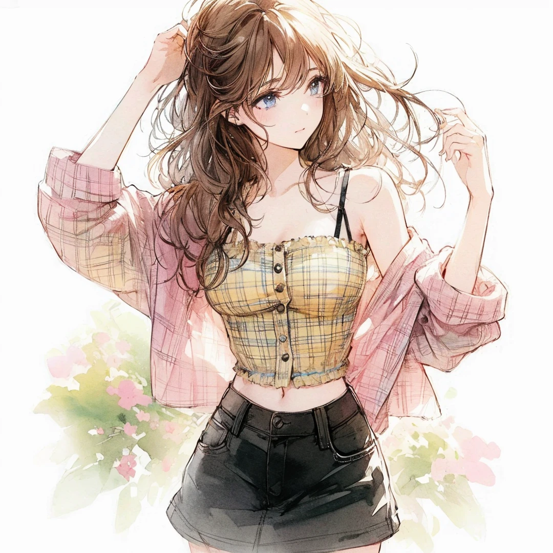 Official art using high-quality hand-drawn watercolor sketch techniques. (best quality,4k,8k,highres,masterpiece:1.2),ultra-detailed,beautiful detailed eyes,A girl with beautiful eyes, everyone, beautiful anime girl, cute anime girl, smooth anime art, anime style, elegant colors, soft lighting, delicate beautiful eyes, very coquettish, (beautiful large breast:1.2), (correct hands:1.2),