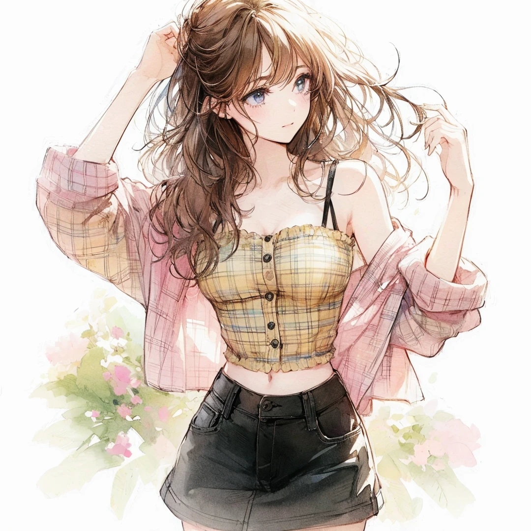 Official art using high-quality hand-drawn watercolor sketch techniques. (best quality,4k,8k,highres,masterpiece:1.2),ultra-detailed,beautiful detailed eyes,A girl with beautiful eyes, everyone, beautiful anime girl, cute anime girl, smooth anime art, anime style, elegant colors, soft lighting, delicate beautiful eyes, very coquettish, (beautiful large breast:1.2), (correct hands:1.2),