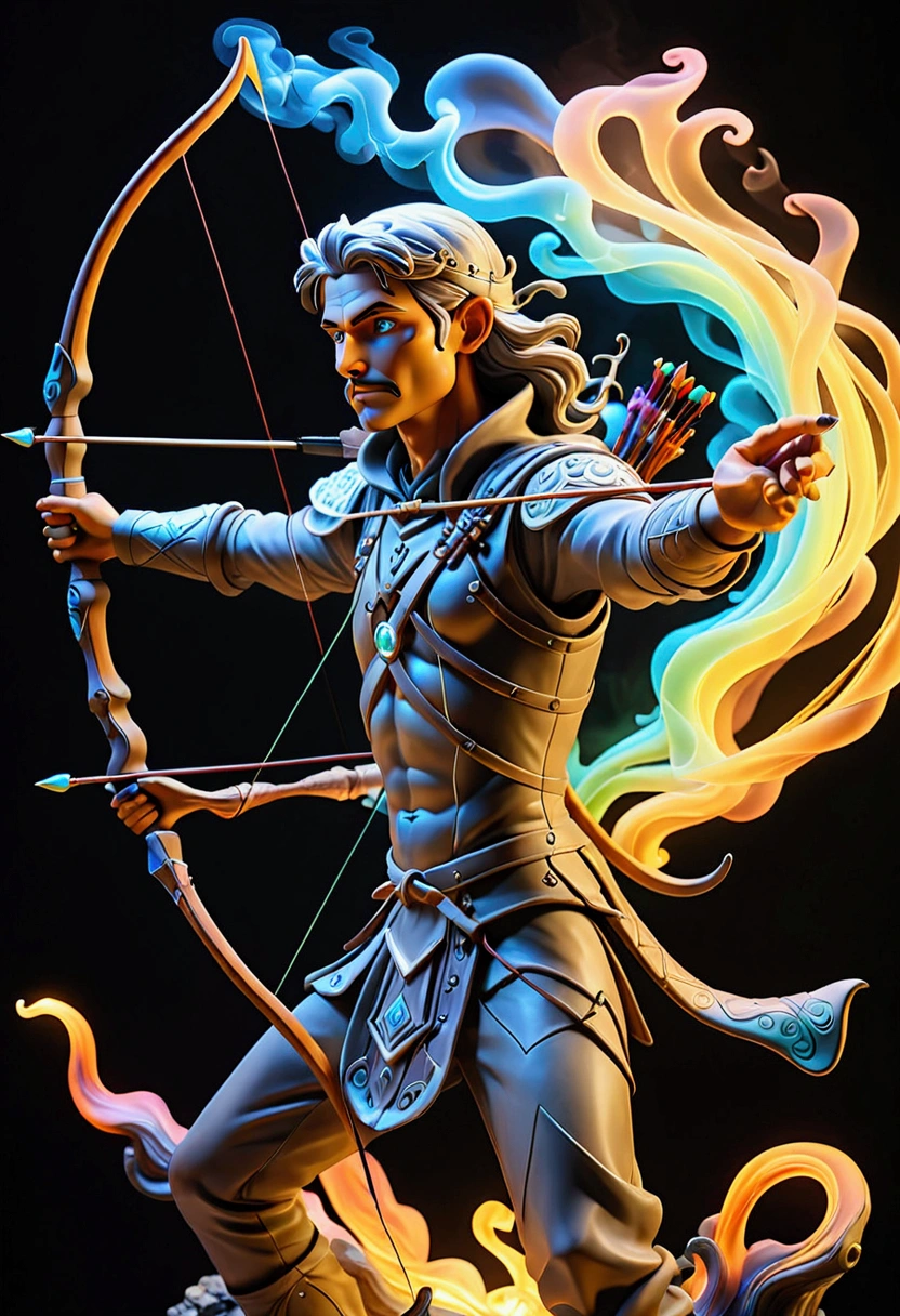 psychedelic sculpture of a smoky archer