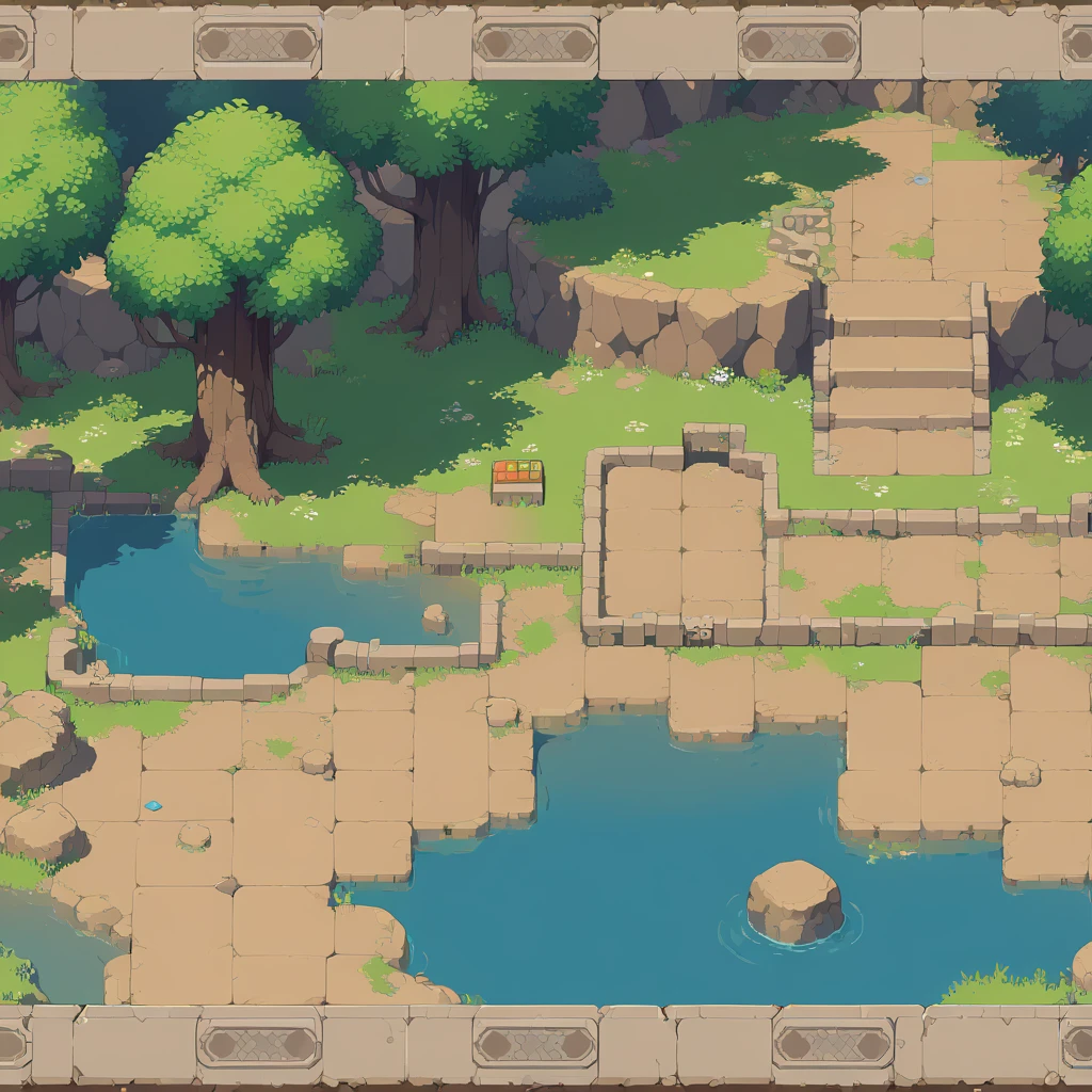 retro video game style,pixelated, vibrant pastel colors,8-bit characters,blocky shapes,sharp lines,detailed shading,classic gaming vibe,nostalgic atmosphere,classic arcade games,masterpiece:1.2,ultra-detailed,illustration style, 2d texture, stone texture, 4 k seamless mud texture, video game texture, dirt texture, tileset, game tiles, grass, 3/4th perspective trees, 3/4th perspective tileable rock texture, 3/4th perspective tileable cliff formations, tileable trees, topdown view, game texture, game art, tileable texture, very detailed cliff texture, intricate stones, top down view, 3/4th perspective, arena tiles, tiles, tileable tiles