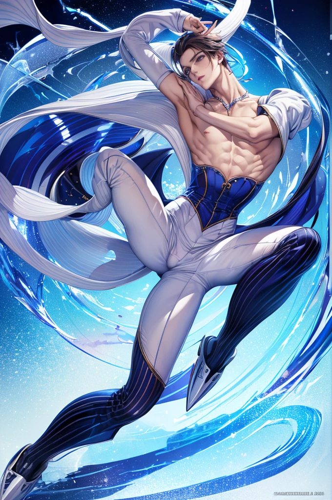 (Highest quality, 8k, masterpiece :1.3), (Realistic, photoRealistic: 1.37), Sharp lines,1 boy,Male figure skater ,Cute Face,Beautiful legs,At the figure skating venue,Focus Girl,Beautiful face in every detail,Detailed clothing,Beautiful Eyes,nice,Dynamic Angle