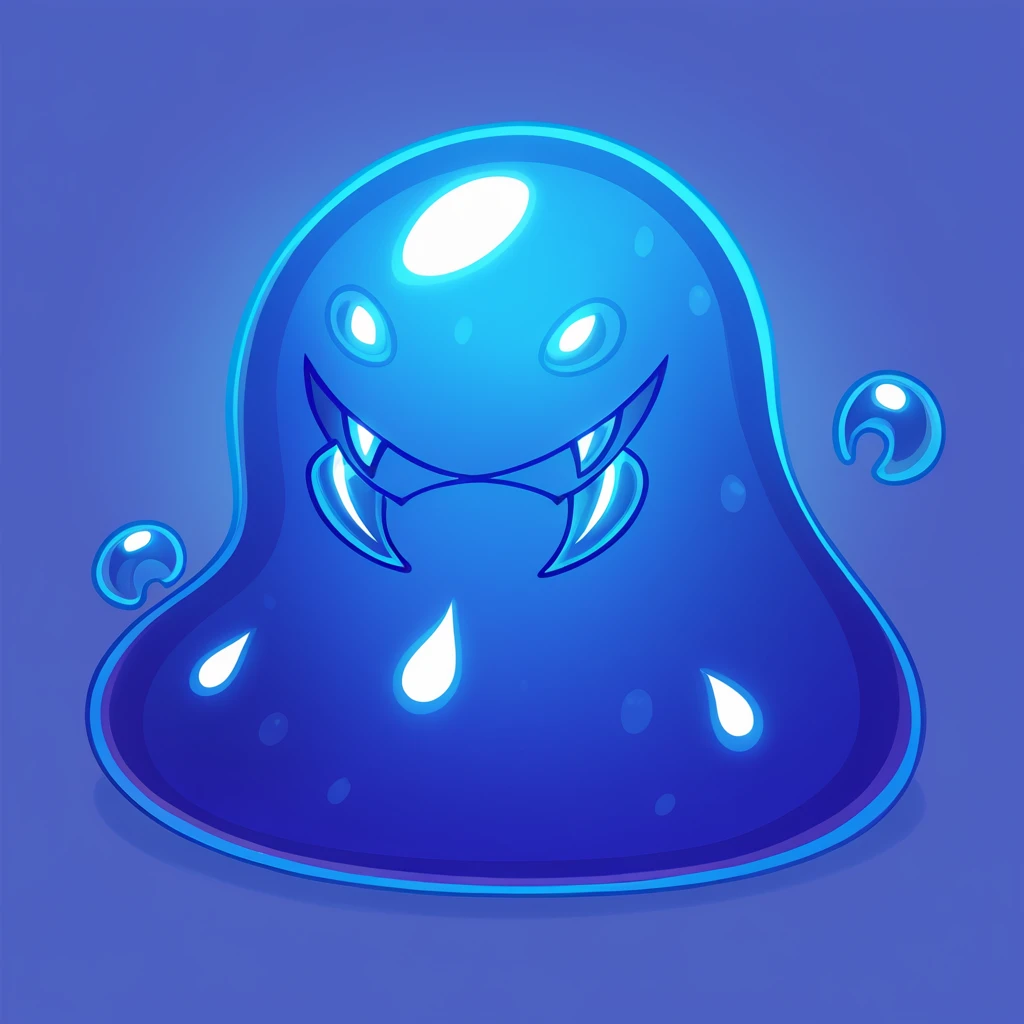 slimy blob monster with many fangs in sapphire art style