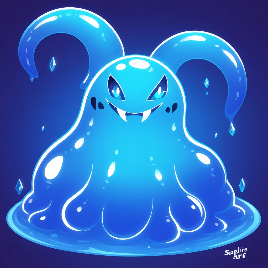 slimy blob monster with many fangs in sapphire art style
