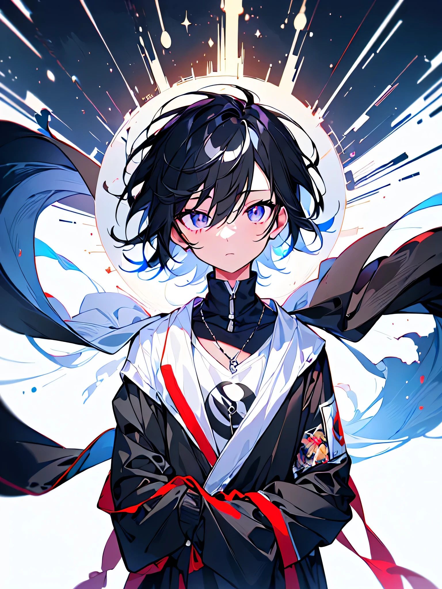 [(WHITE BACKGROUND:1.5),::5], ((((masterpiece)))), high quality, ultra very high resolution, full color, (((solo))), (()), Black hair, ((White streaked hair)), (Black eyes), anime, ((upper body)), black parka, 