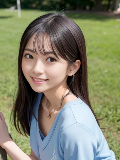 Japanese female, a lot of details, (underweight), 30 years old, detailed black hair, beautiful detailed hair, super fucking beautiful, delicate beautiful face, complex details beautiful and delicate eyes, perfect hands, (flat chest best quality:1.5), perfect and delicate limbs, detailed skin, best quality, ultra-detailed,(cheerful grin:1.5),
landscape photo, hair bun, bouldering, (gym uniform), in the park, full body shot, from side, low angle shot