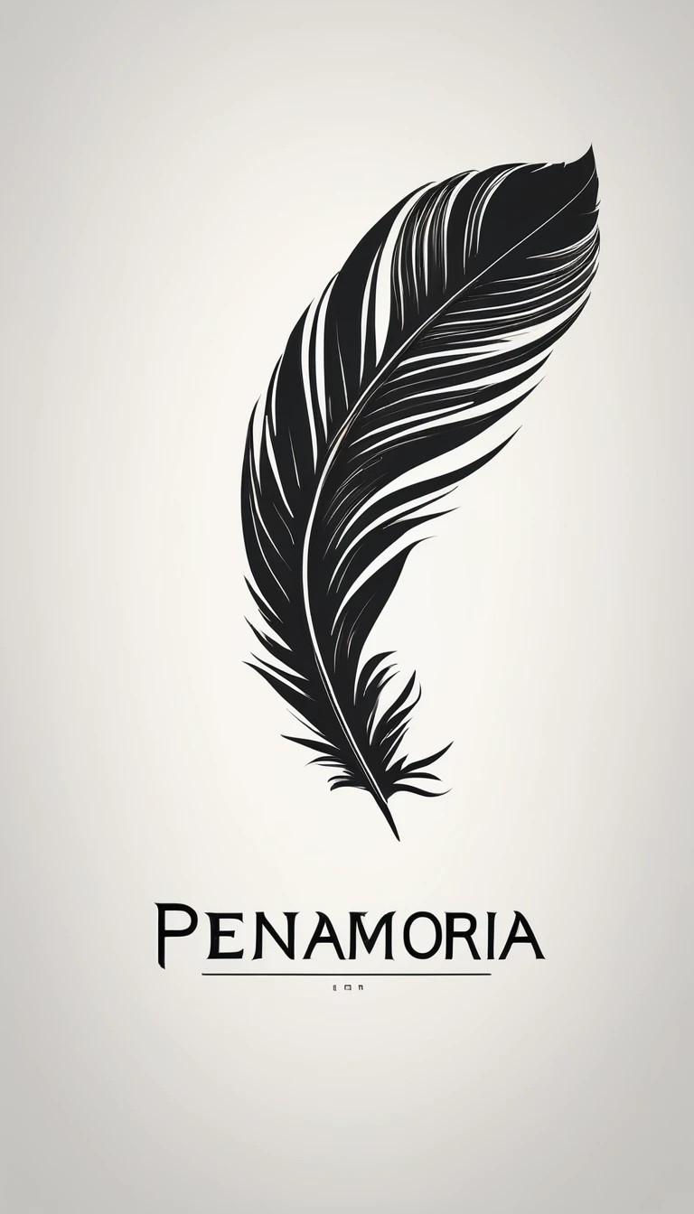 A minimal, modern, simple, cinematic logo design for the brand “Penamemoria". Create a modern, minimalistic, high-quality, logo of a feather that convey a sense of memories and dreams