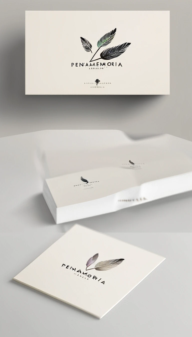 A minimal, modern, simple, cinematic logo design for the brand “Penamemoria". Create a modern, minimalistic, high-quality, logo of a memory feather. The logo must be convey a sense of dreams, stories, memories, music and imagination.