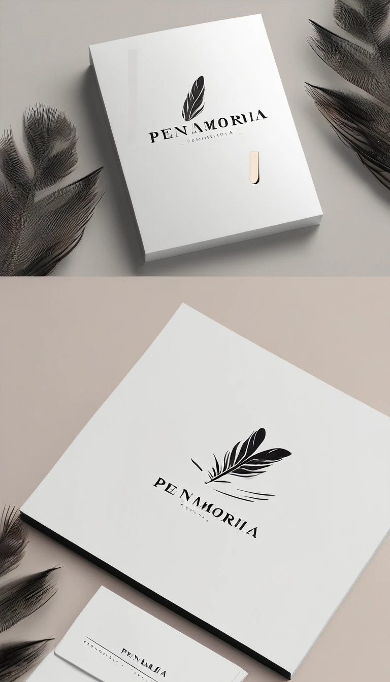 A minimal, modern, simple, cinematic logo design for the brand “Penamemoria". Create a modern, minimalistic, high-quality, logo of a memory feather. The logo must be convey a sense of dreams, stories, memories, music and imagination.