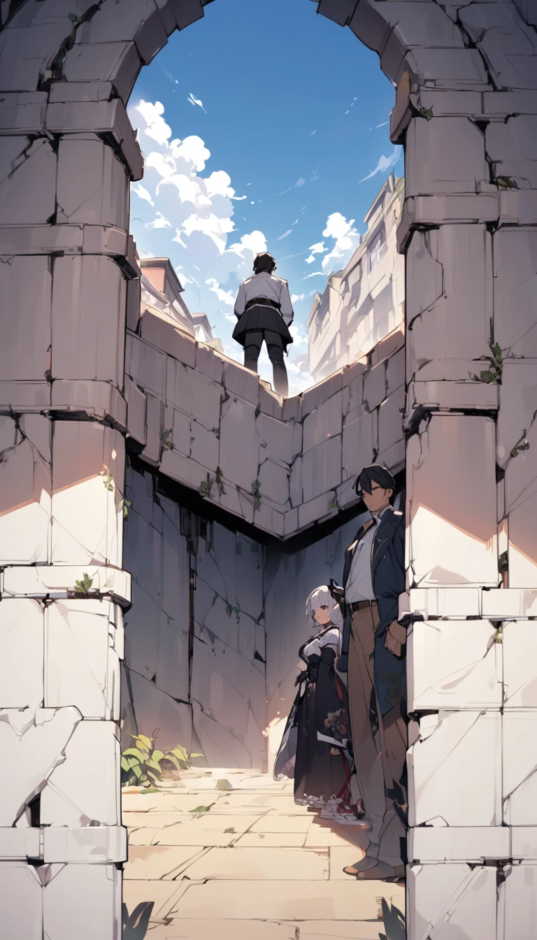 A thick wall separates a man and a woman。