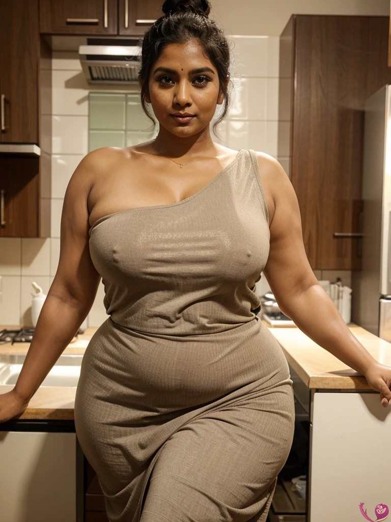 Sri lankan aunty 37 years old curvy body sexy figure fat hairbun wearing a kimona at kitchen