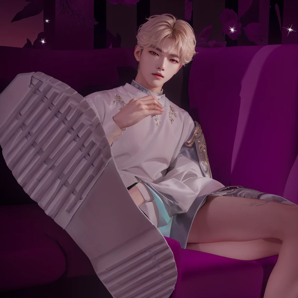 there is a man sitting on a sofa with a pair of shoes, inspired by jeonseok lee, a sheep, delicate androgynous prince, inspired by Kim Deuk-sin, striking a hot and majestic pose, resting on his throne, sitting on his throne, inspired by Bian Shoumin, evil and dishonest male, sat in his throne