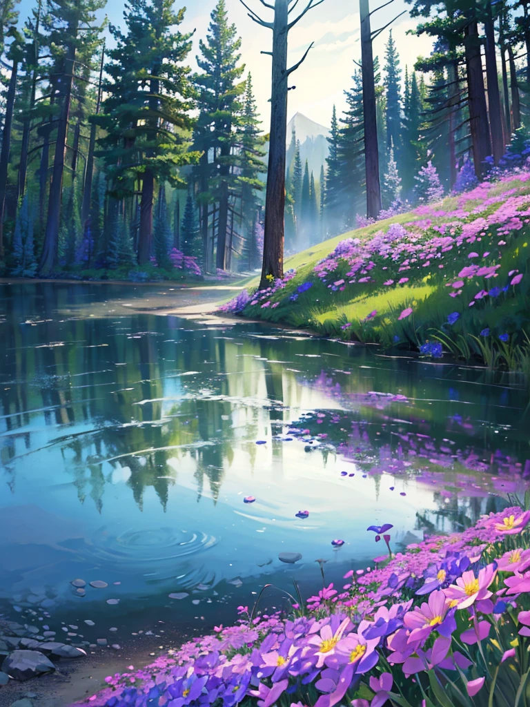 wilderness landscape flowers pictures cool tone, dramatic light
