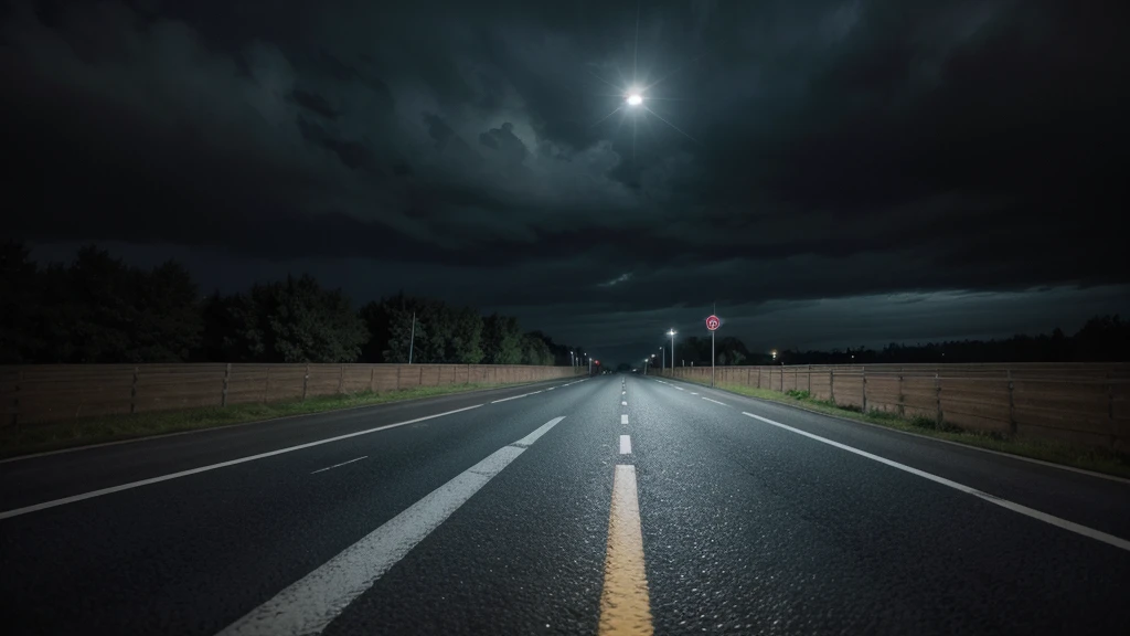 It has to be in the middle of a road at night and with a very gloomy atmosphere