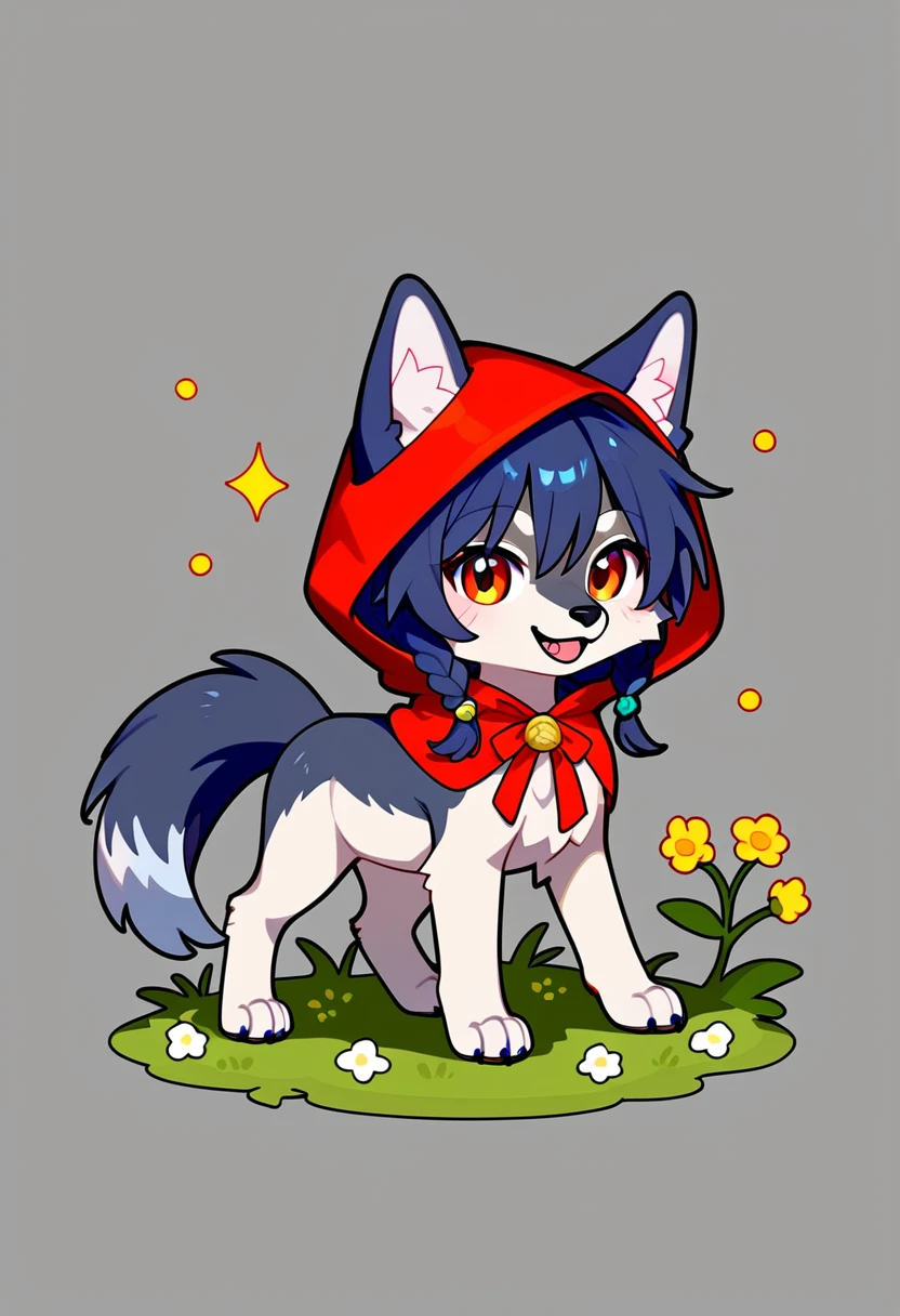 feral wolf, feral, wolf,  chibi,  red hood, cute 
 
