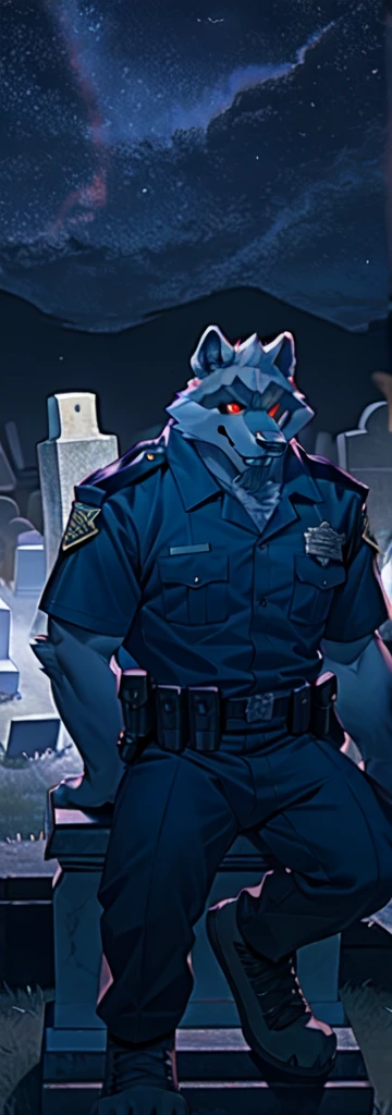 (by null-ghost,by raccoon21,masterpiece,high quality),at night,officer,The cemetery,landslayer,
AND red officer,star,ghost,
AND solo,(male gray wolf),the second,Red eyes,looking at the viewer,Whole body,lobo of la muerte,(sitting on a tombstone:1.4),layer,grave,red officer,of_below,
and fireflies,human skeleton,tombstone,bone,bone pile,