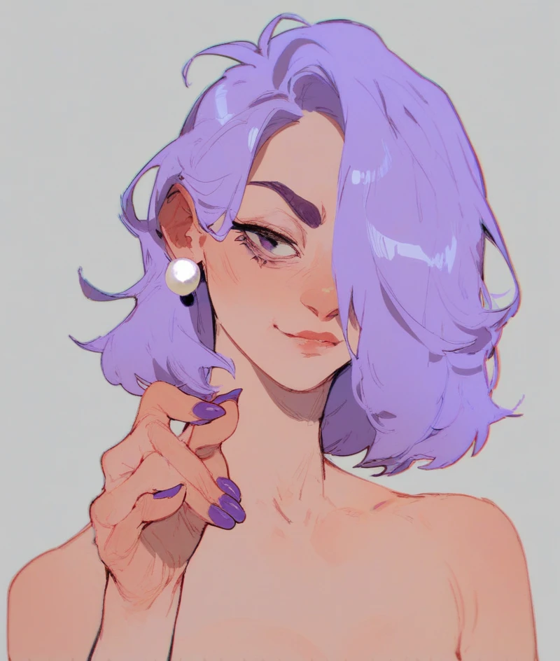 score_9, score_8_up, score_7_up, score_6_up, 1girl, solo, sexy, Lily, LilyDuolingo, girl, light purple hair, hair over one eye, purple nails, thin body, , Girl with a Pearl Earring,
(vector art:0.5)