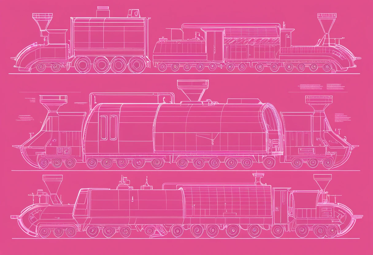 pink mole train in schematics art style
