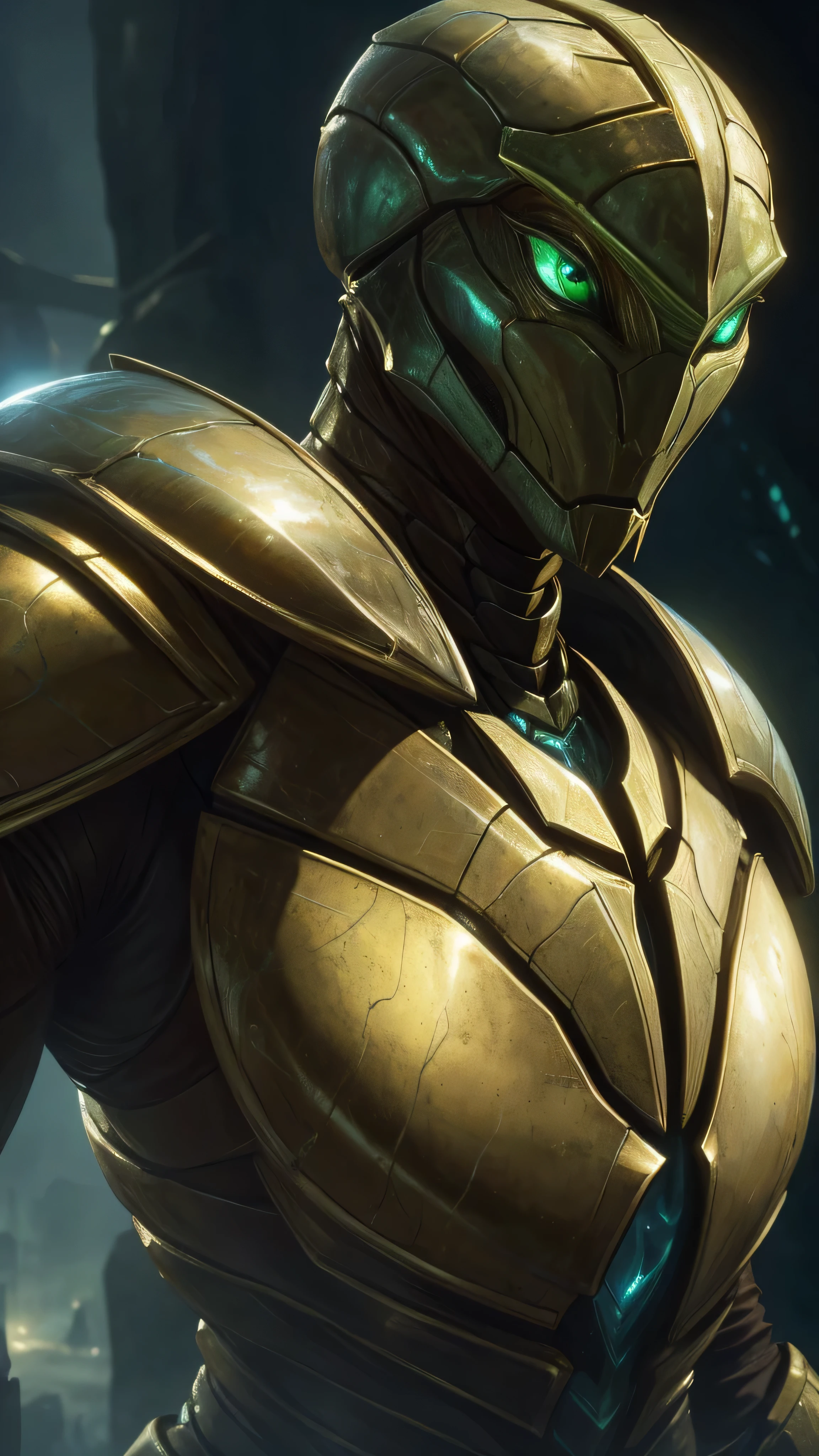 tall slender insectoid, blue brown skin, carapace armor, (masterpiece, best quality), (green eyes), (hyper realistic:1.6), ((detailed face)), ((award-winning)), (sharp), (8k resolution), (cinematic lighting)