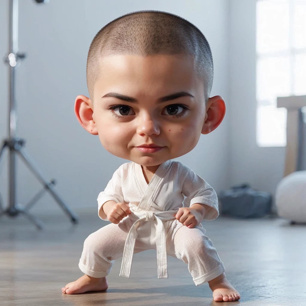 make this caricature, a very real caricature. Bald head crew cut.