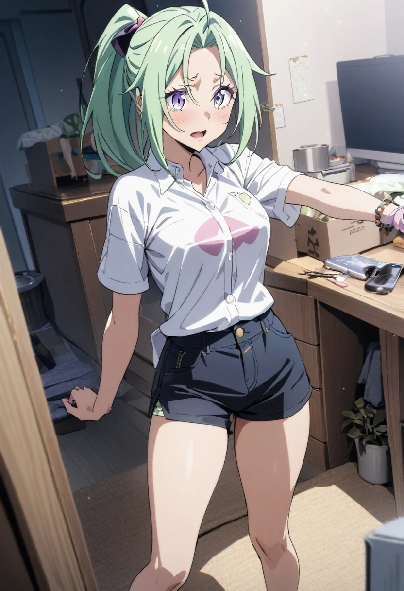 1girl, shion \(tensei shitara slime datta ken\), tensei shitara slime datta ken,shirt,shorts,room,masterpiece, best quality, absurdres,