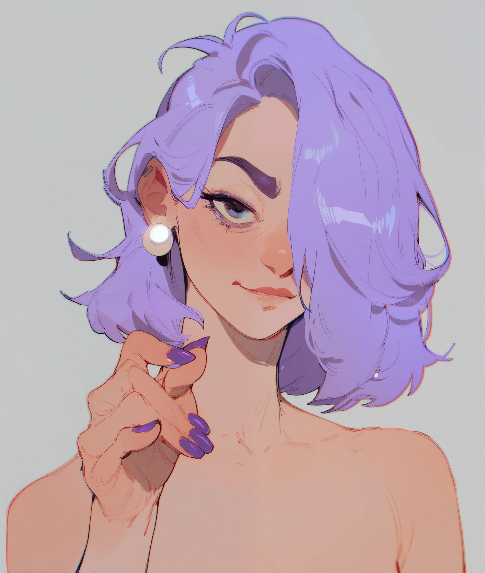 score_9, score_8_up, score_7_up, score_6_up, 1girl, solo, sexy, Lily, LilyDuolingo, girl, light purple hair, hair over one eye, purple nails, thin body, , Girl with a Pearl Earring,
(vector art:0.5)