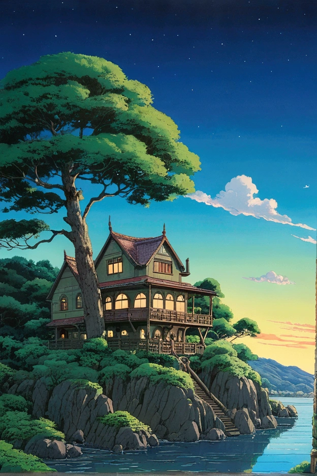 Studio Ghibli, Ghibli style, Ghibli Art, Hayao Miyazaki, Utopian Landscape、evening