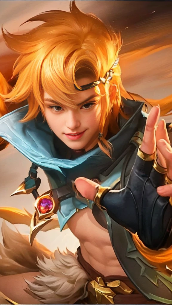 a close up of a person with a bird on their hand, a portrait of link, ezreal (league of legends, sun wukong, genshin impact character, golden sun, genshin, wild rift, extremely detailed artgerm, dio brando, artgerm detailed, mobile legends, featured art, video game genshin impact