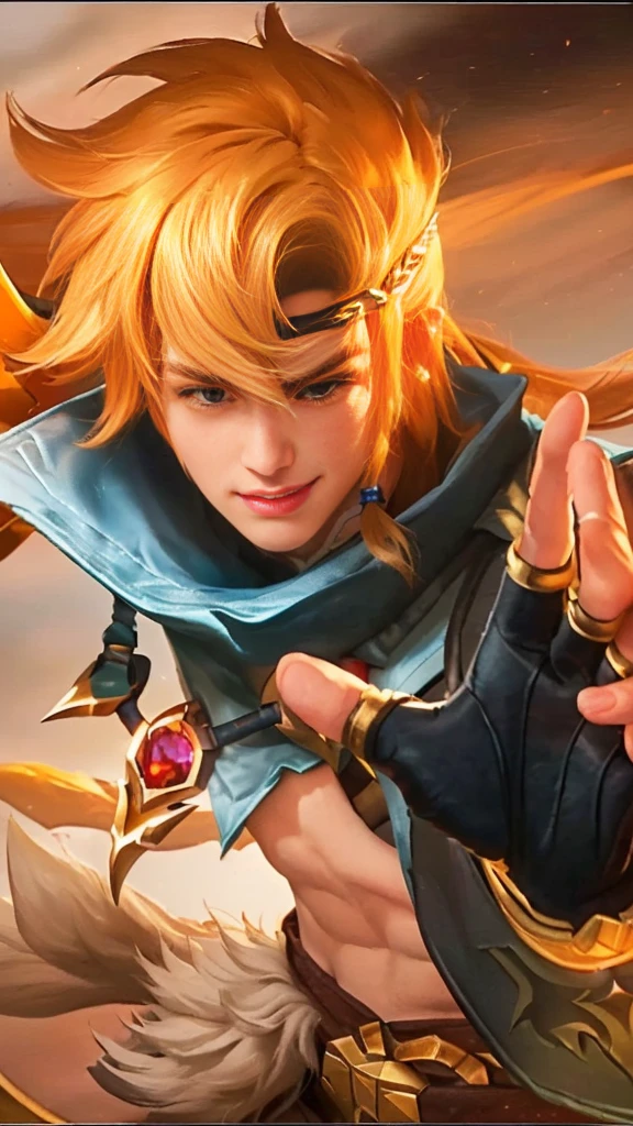 a close up of a person with a bird on their hand, a portrait of link, ezreal (league of legends, sun wukong, genshin impact character, golden sun, genshin, wild rift, extremely detailed artgerm, dio brando, artgerm detailed, mobile legends, featured art, video game genshin impact