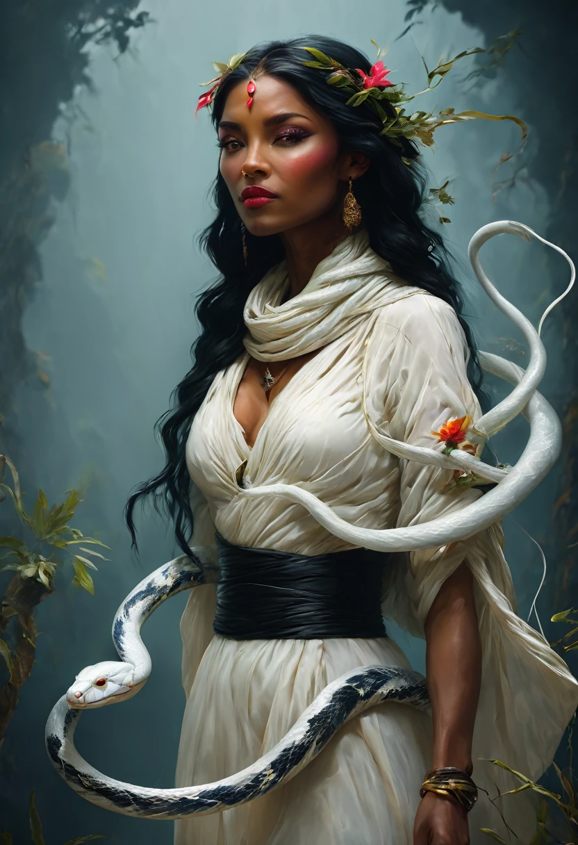 Beautiful woman with white snake