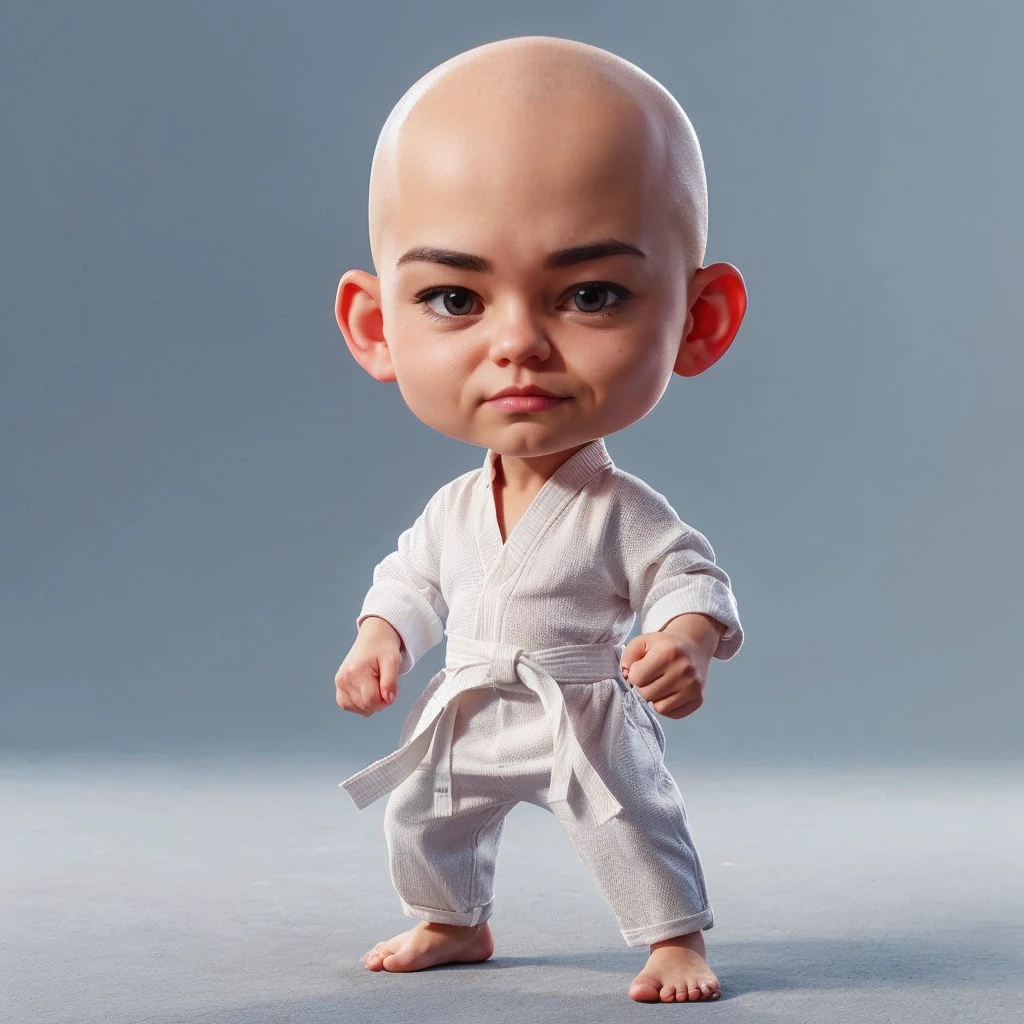 make this caricature, a very real caricature. Bald head crew cut.
